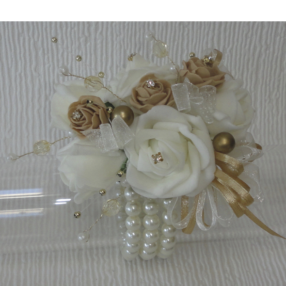 Gold & Ivory Bling Wrist Corsage